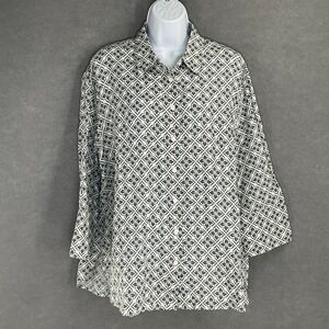 Zara Top Womens Sz L Geometric Button Up Shirt 100% Linen Oversized Blouse